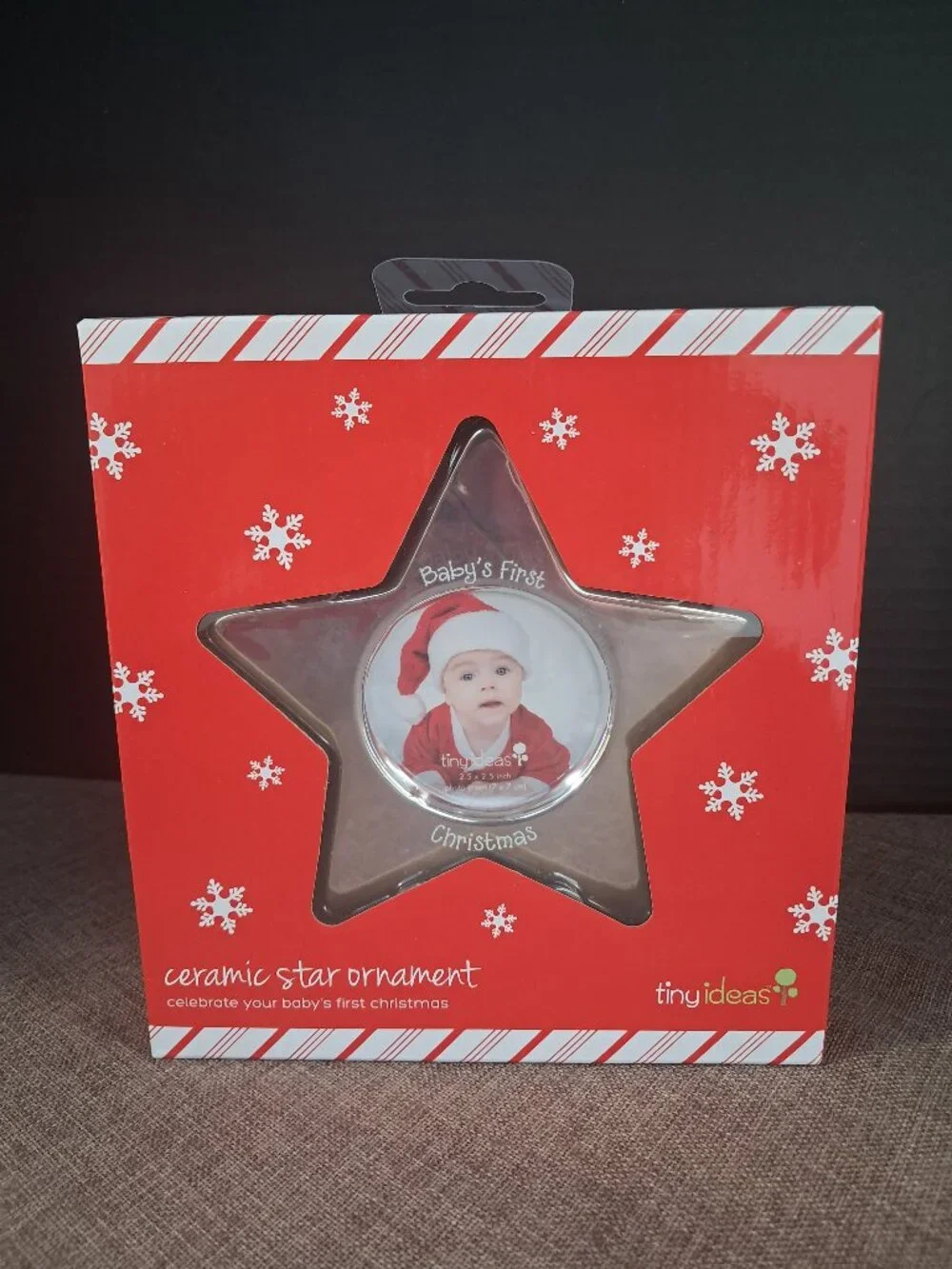 This Is A Packaged Tiny Ideas Baby's First Christmas Ceramic Star Ornament